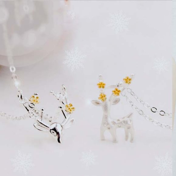 3/$25  🏷️  Deer Necklace Statement Necklace Floral Chain Christmas Jewelry - Picture 3 of 7